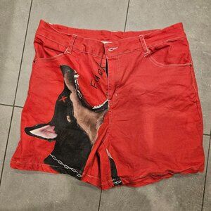 Shorts red doberman L-XL Stretchy cotton, high waist NEW Stylish Dog